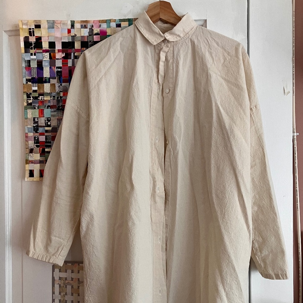 Tunic, cream 100% cotton button-up Worker's Nobility brand